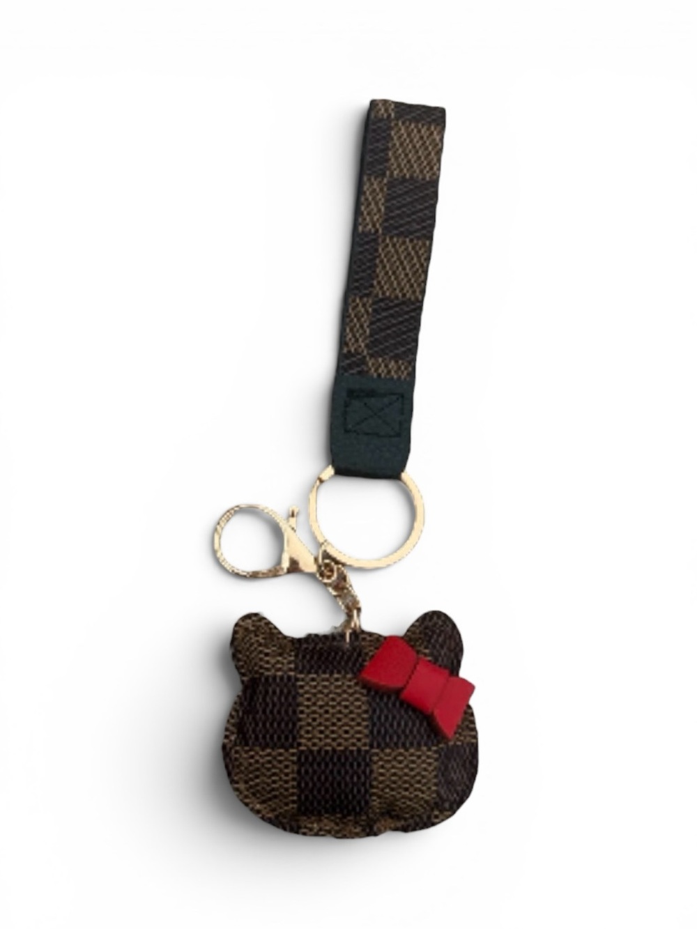 Checkered hello kitty charm wristlet